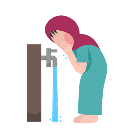 Islamic Girl Doing Ablution Step  Illustration