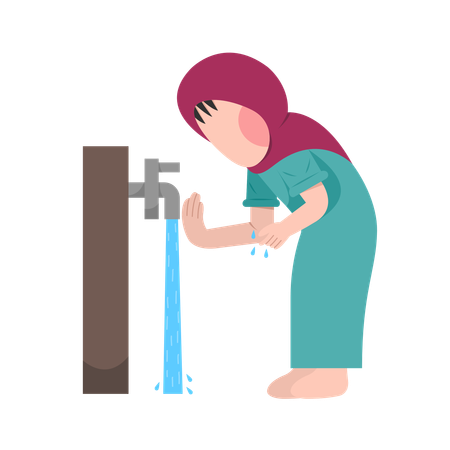 Islamic Girl Doing Ablution Step  Illustration