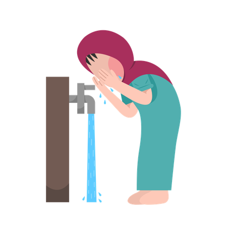 Islamic Girl Doing Ablution Step  Illustration