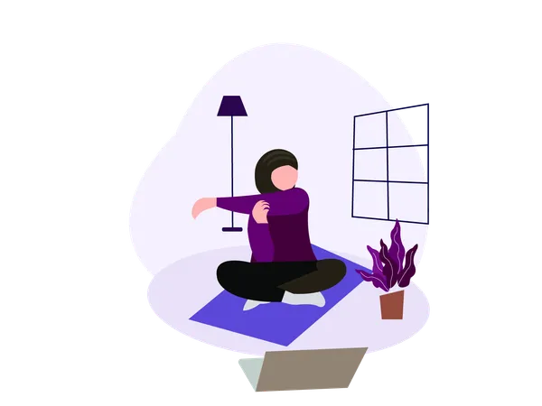 Islamic girl doing online workout  Illustration