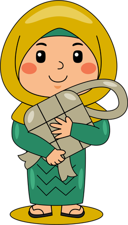 Islamic girl holding ketupat  Illustration