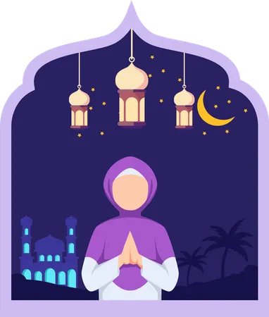 Islamic girl in prayer pose  Illustration