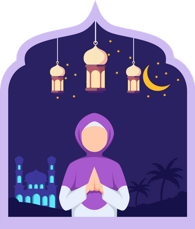 Islamic girl in prayer pose  Illustration