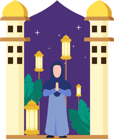 Islamic girl in praying pose  Illustration