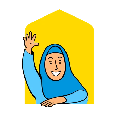 Cartoon Character Collection Set Of Female Moslem Peeping In The Mosque Window Illustration