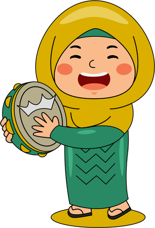 Islamic girl playing drum  Illustration