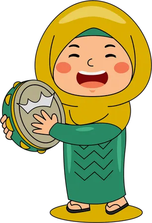 Islamic girl playing drum  Illustration