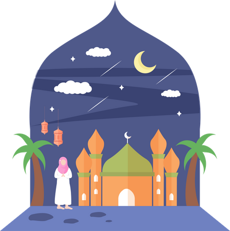 Islamic girl praying at mosque  Illustration