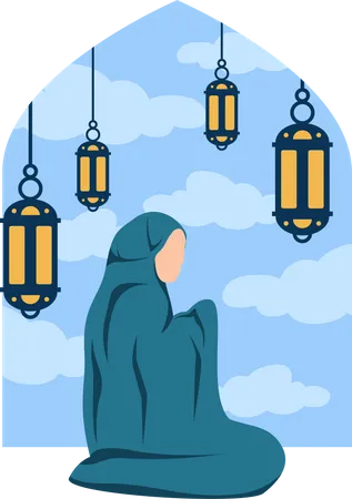 Islamic girl praying namaz Illustration