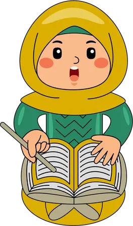 Islamic girl reading islamic holy book  Illustration