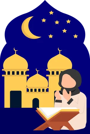 Islamic girl reading Quran  Illustration