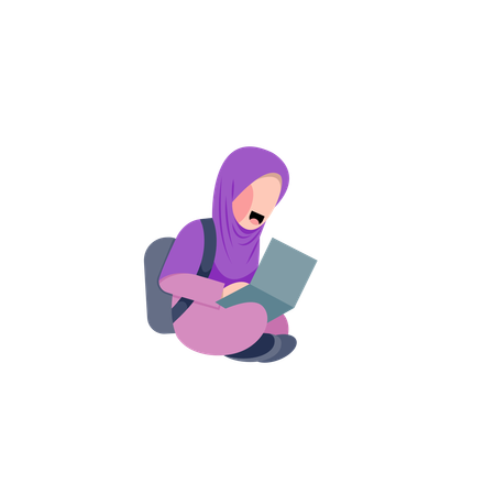 Islamic girl student with laptop  Illustration