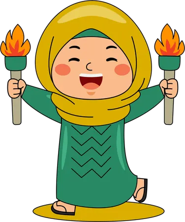 Islamic girl with burning torch  Illustration