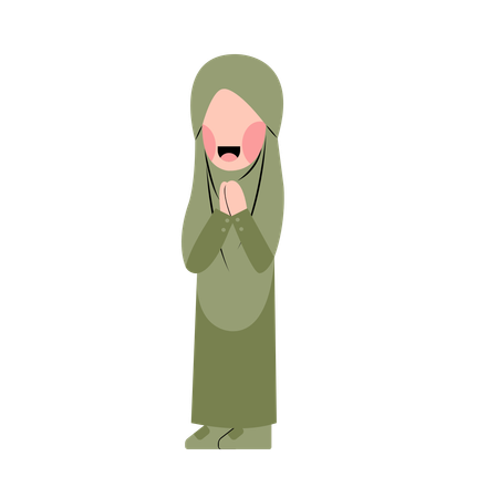 Islamic Girl With Eid Greeting Gesture  Illustration