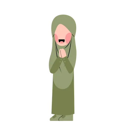 Islamic Girl With Eid Greeting Gesture  Illustration