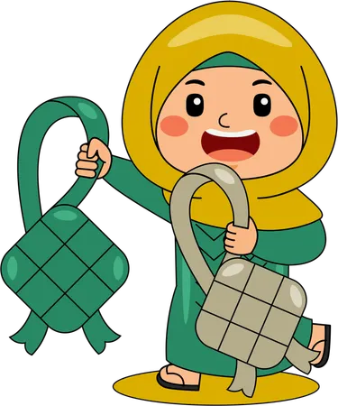 Islamic girl with ketupat  Illustration