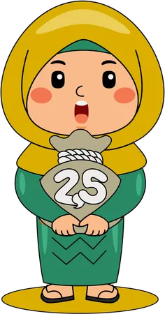Islamic girl with money sack  Illustration
