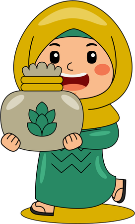 Islamic girl with pot  Illustration