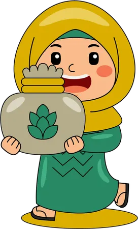 Islamic girl with pot  Illustration