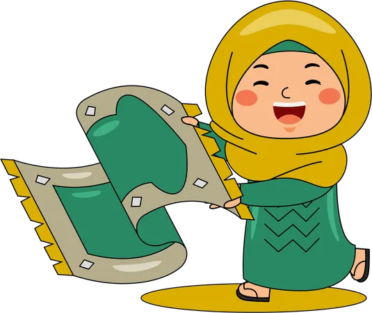 Islamic girl with prayer carpet  Illustration