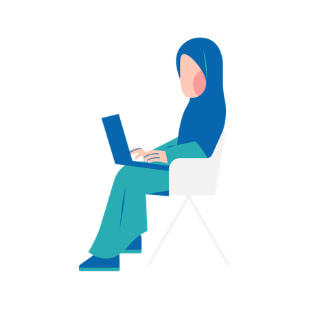 Islamic girl Working On Chair  Illustration
