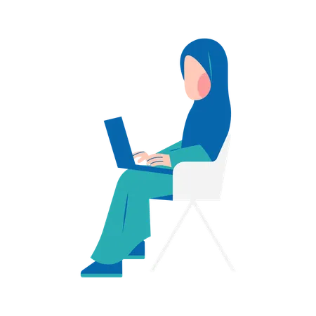 Islamic girl Working On Chair  Illustration