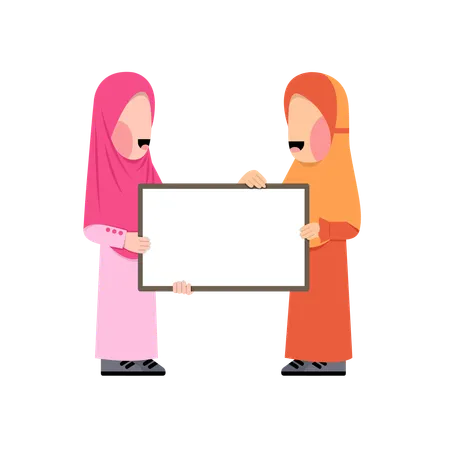 Islamic girls holding board  Illustration