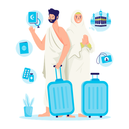 イスラム教のハッジ巡礼の準備  イラスト