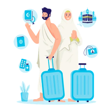 イスラム教のハッジ巡礼の準備  イラスト