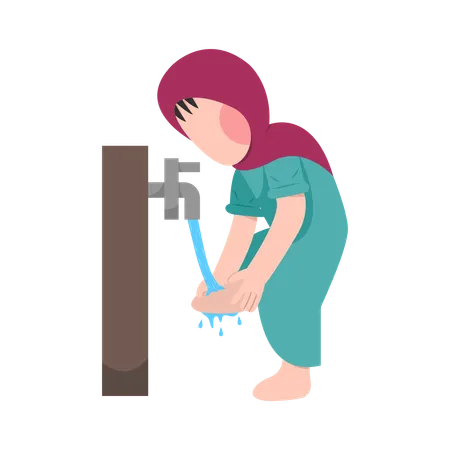 Muslim Girl Doing Ablution Step Illustration
