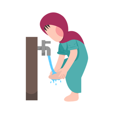 Islamic kid Doing Ablution Step  Illustration