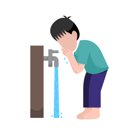 Islamic Kid Doing Ablution Step  Illustration