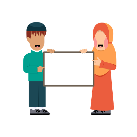 Islamic Kids Holding Board  Illustration