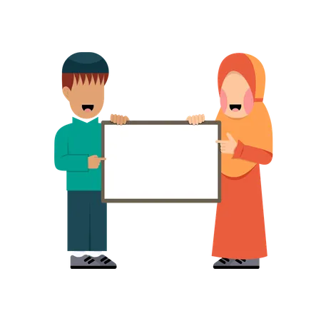 Islamic Kids Holding Board  Illustration