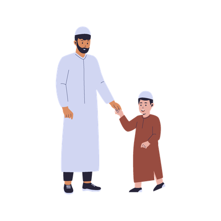 Islamic man and kids  Illustration