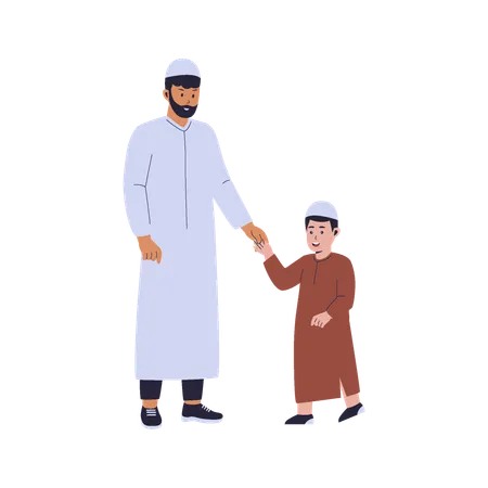 Islamic man and kids  Illustration