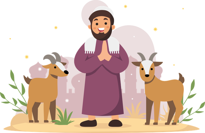 Islamic man and Their Livestock  Illustration