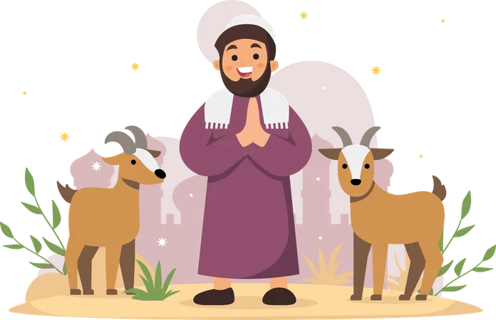 Islamic man and Their Livestock  Illustration