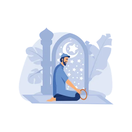 Islamic man do meditation with zikr  Illustration