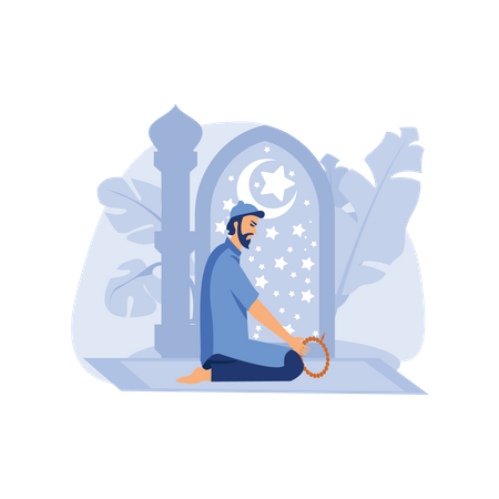 Islamic man do meditation with zikr  일러스트레이션