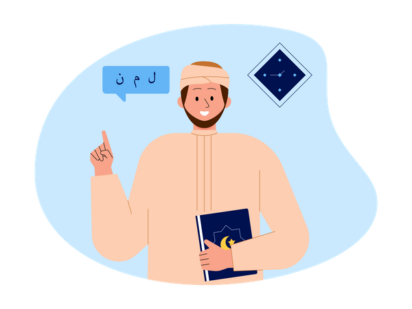 Islamic man holding quran book  Illustration