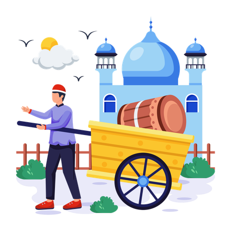 Islamic man is carrying cart  Illustration