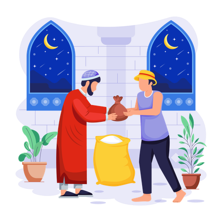 Islamic man is giving food donation  Illustration