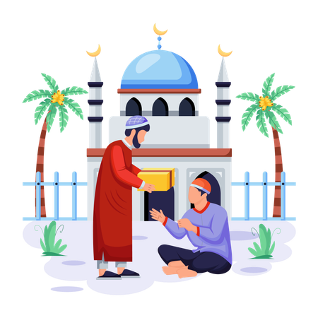 Islamic man is giving Zakat  Illustration