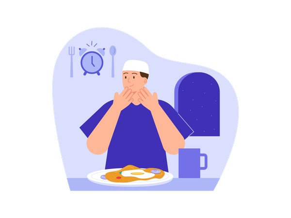 Islamic man praying before meal  Illustration