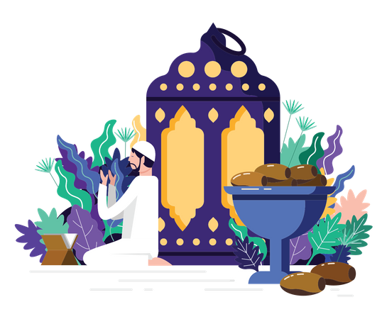 Islamic man praying during Ramadan Illustration