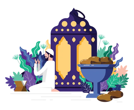 Islamic man praying during Ramadan  Illustration