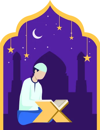 Islamic man reading quran Illustration