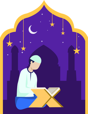 Islamic man reading quran  Illustration