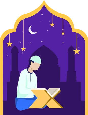 Islamic man reading quran  Illustration